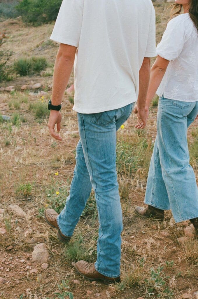 Film detail photo of Jordan and Andrew's engagement session outfits